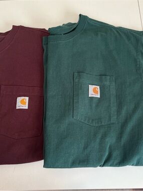 Carhartt Bundle Pocket T-Shirts in Forest Green and Burgundy Mens XXL Lot of 2